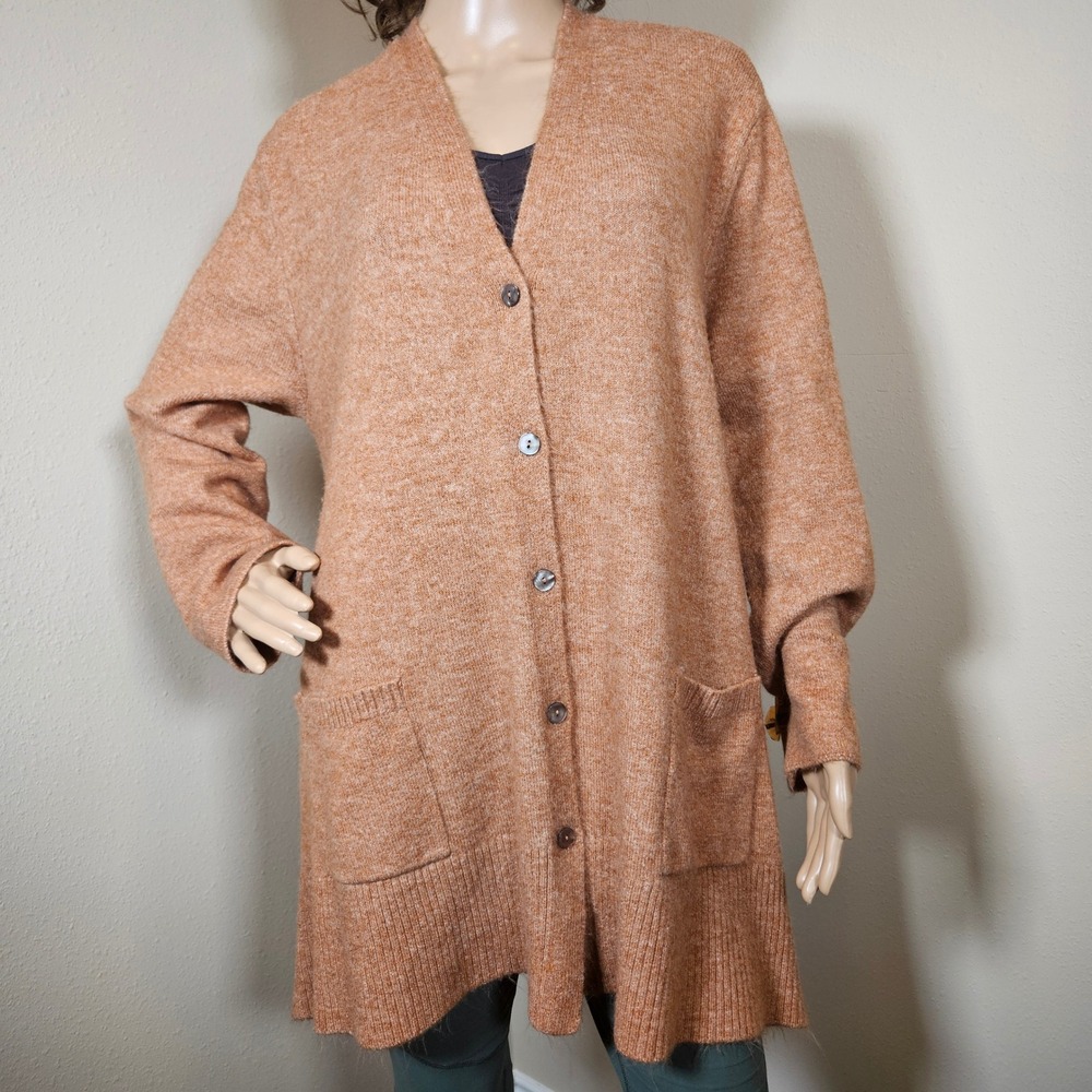 XCVI Womens Large Ginger Brown Cinch-Back Knit Button Front Cardigan Sweater